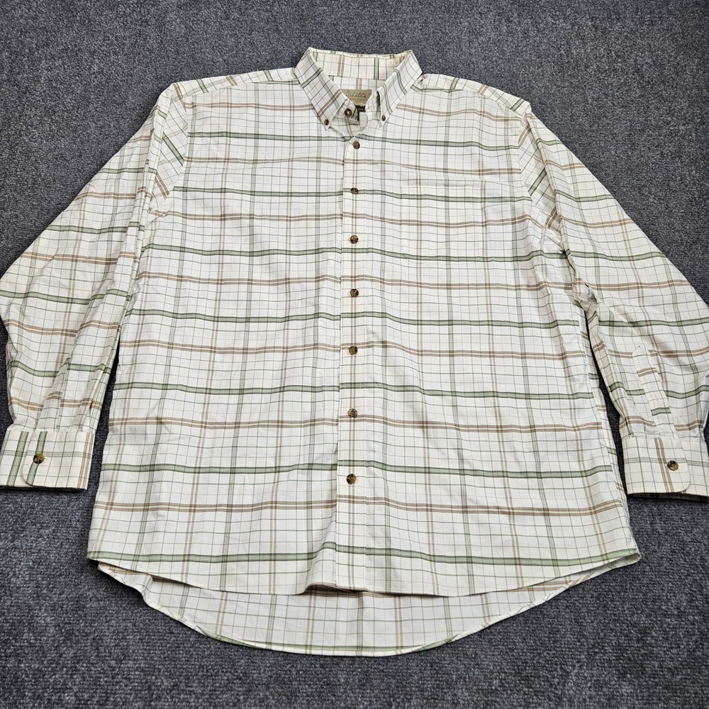 Cabelas Button Down Shirt Mens 2XL Tall Beige‎ Plaid Grunge Outdoor 90s Heritage